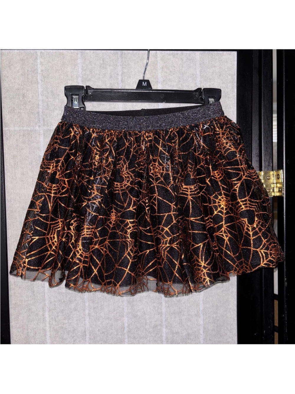 Toddler GIRLS Sz 4T HALLOWEEN Spider Web FOIL PRINTED TUTU SKIRT Black Orange